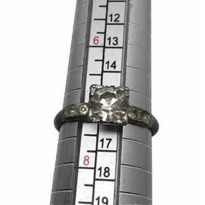 Vintage Ring Silver Color 5 Clear Paste Size 7.25 Rhinestone *1 missing stone‎